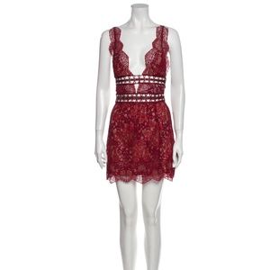 FOR LOVE & LEMONS Mon Cheri Lace Pattern Mini Dress, XS, Red, Lightly Worn